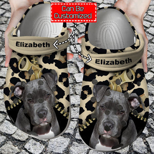 Pitbull Lovers Shoes With Leopard Pattern Dog Personalized Clogs