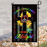 Every Little Thing Is Gonna Be Alright Hippie Christian Cross Flag | Garden Flag | Double Sided House Flag