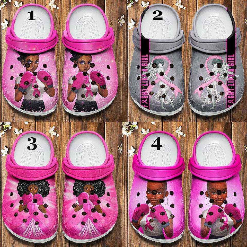 Black Girl Breast Cancer Awareness Pink #H Personalized Clogs