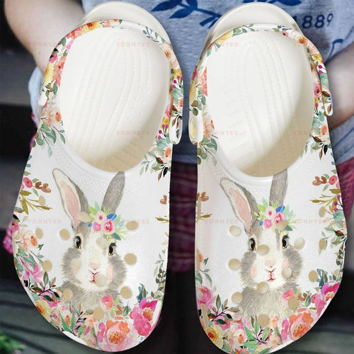  Name Rabbit With Flowers Gift For Lover Rubber Comfy Footwear Personalized Clogs