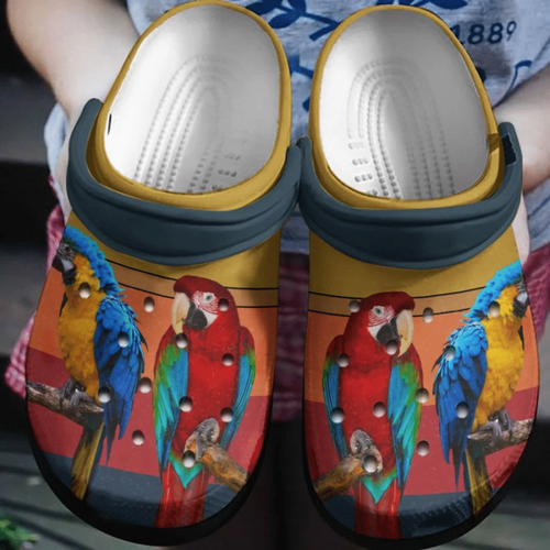 Birds Macow And Red Parrot Couple Gift For Lover Rubber , Comfy Footwear Personalized Clogs