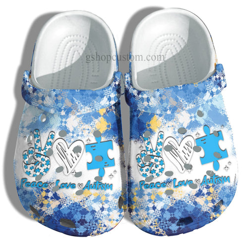April Wear Blue Shoes - Peace Love Autism Awareness Shoes Croc Gifts Men Women - Cr-Ne0046 - Gigo Smart Personalized Clogs