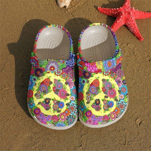 Frog Hippie Floral Sign 5 Gift For Lover Rubber , Comfy Footwear Personalized Clogs