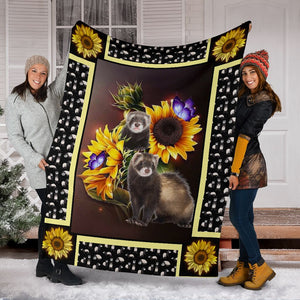 Fleece Blanket Ferret Dark Sunflower Personalized Custom Name Date Fleece Blanket Print 3D, Unisex, Kid, Adult - Love Mine Gifts