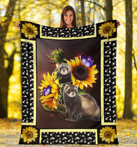 Fleece Blanket Ferret Dark Sunflower Personalized Custom Name Date Fleece Blanket Print 3D, Unisex, Kid, Adult - Love Mine Gifts