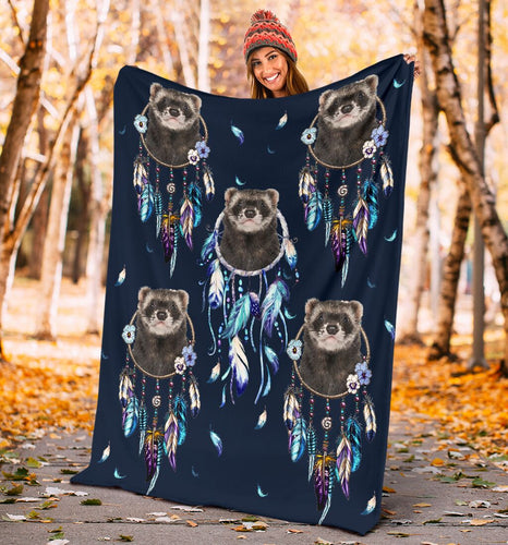 Fleece Blanket Ferret Dream Catcher Personalized Custom Name Date Fleece Blanket Print 3D, Unisex, Kid, Adult - Love Mine Gifts