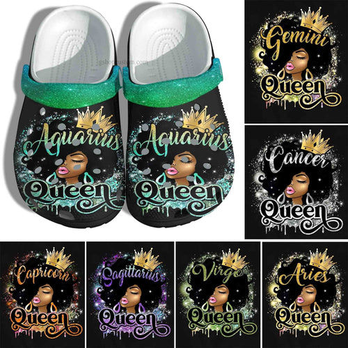 Aries Zodiac Black Queen Birthday Shoes Gift Men Women - April Birthday Black Girl Shoes Croc Gift Mother Day - Cr-Ne0101 - Gigo Smart Personalized Clogs