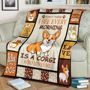 First thing I see every morning is a corgy blanket