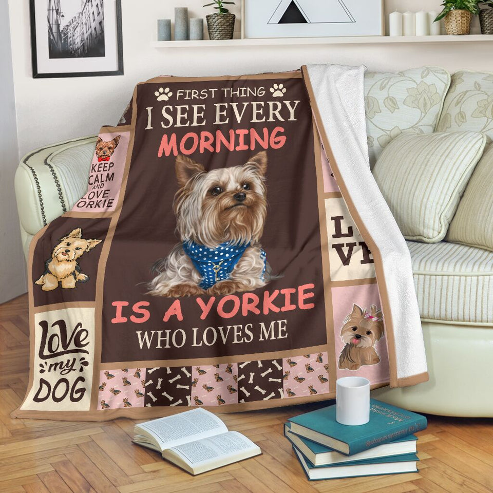 First thing I see every morning is a yorkshire terrier blanket