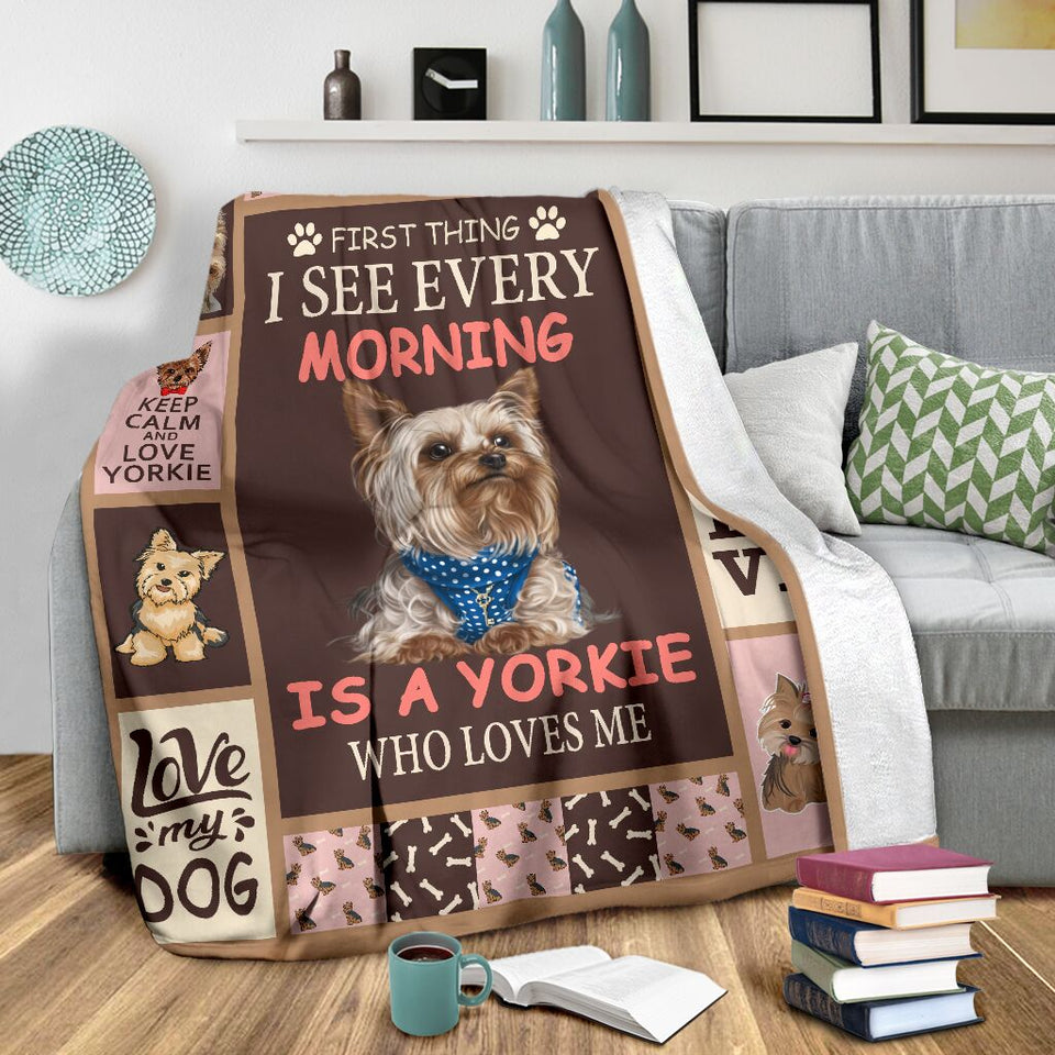 First thing I see every morning is a yorkshire terrier blanket