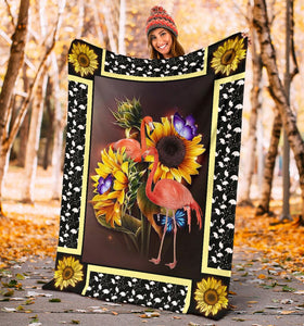 Fleece Blanket Flamingo Dark Sunflower Personalized Custom Name Date Fleece Blanket Print 3D, Unisex, Kid, Adult - Love Mine Gifts