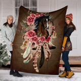 Fleece Blanket Flower With Horse Personalized Custom Name Date Fleece Blanket Print 3D, Unisex, Kid, Adult - Love Mine Gifts