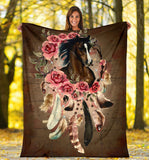 Fleece Blanket Flower With Horse Personalized Custom Name Date Fleece Blanket Print 3D, Unisex, Kid, Adult - Love Mine Gifts
