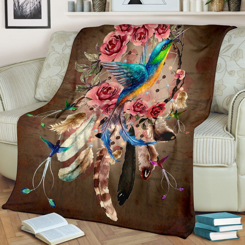 Fleece Blanket Flower With Hummingbird Personalized Custom Name Date Fleece Blanket Print 3D, Unisex, Kid, Adult - Love Mine Gifts