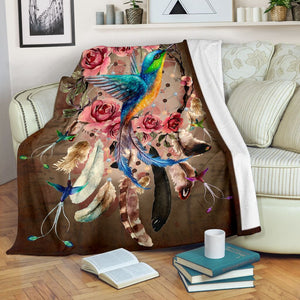Fleece Blanket Flower With Hummingbird Personalized Custom Name Date Fleece Blanket Print 3D, Unisex, Kid, Adult - Love Mine Gifts