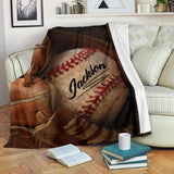 Fleece Blanket Baseball - Old Glove - Personalized Name Fleece Blanket Custom Text Print 3D, Unisex, Kid, Adult - Love Mine Gifts