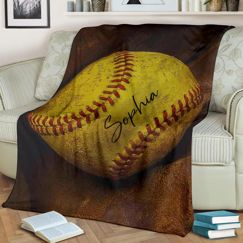 Fleece Blanket Softball - Memory - Personalized Name Fleece Blanket Custom Text Print 3D, Unisex, Kid, Adult - Love Mine Gifts