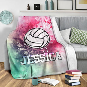 Fleece Blanket Volleyball - Pink - Personalized Name Fleece Blanket Custom Text Print 3D, Unisex, Kid, Adult - Love Mine Gifts
