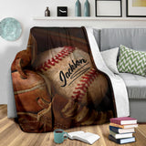Fleece Blanket Baseball - Old Glove - Personalized Name Fleece Blanket Custom Text Print 3D, Unisex, Kid, Adult - Love Mine Gifts
