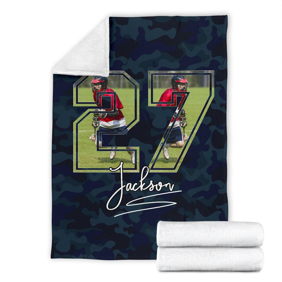 Fleece Blanket Lacrosse - Photo Number - Personalized Name Fleece Blanket Custom Text Print 3D, Unisex, Kid, Adult - Love Mine Gifts
