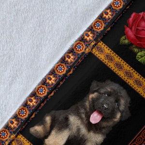 German Shepherd In Rose Pattern Blanket