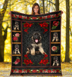 German Shepherd In Rose Pattern Blanket