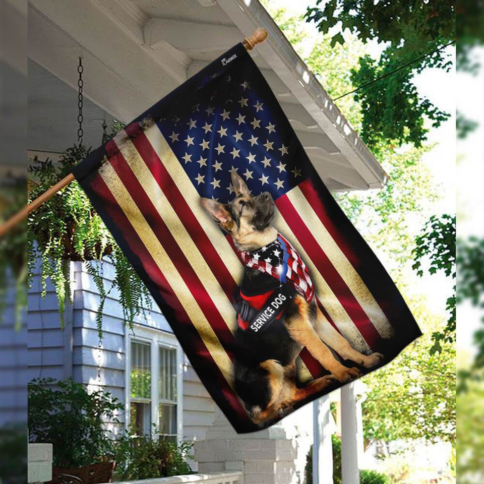 German Shepherd Service Dog American Flag | Garden Flag | Double Sided House Flag