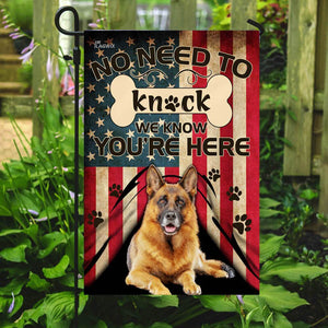 German Shepherd. We Know You Are Here Flag | Garden Flag | Double Sided House Flag