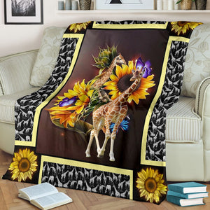 Fleece Blanket Giraffe Dark Sunflower Personalized Custom Name Date Fleece Blanket Print 3D, Unisex, Kid, Adult - Love Mine Gifts