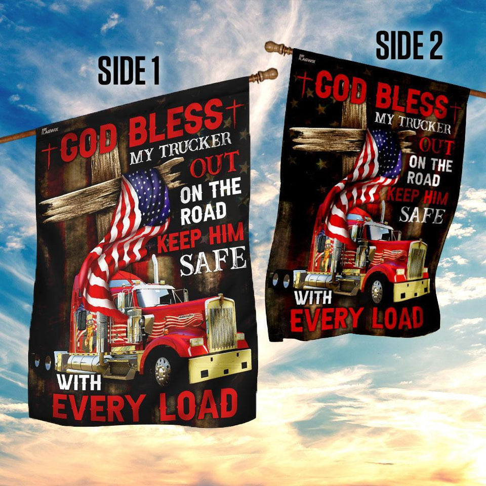 God Bless My Trucker Out On The Road Flag | Garden Flag | Double Sided House Flag