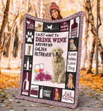 Golden Retriever Drink Wine Blanket