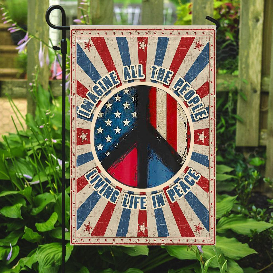 Hippie Imagine All The People Living Life In Peace Flag | Garden Flag | Double Sided House Flag