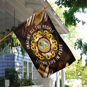 Hippie Imagine All The People Living Life In Peace Flag | Garden Flag | Double Sided House Flag