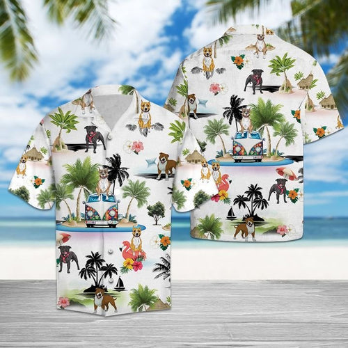 Hawaiian Shirt American Staffordshire Terrier Vacation Hawaiian Shirt Summer Button Up for Men, Women, Couple - Love Mine Gifts