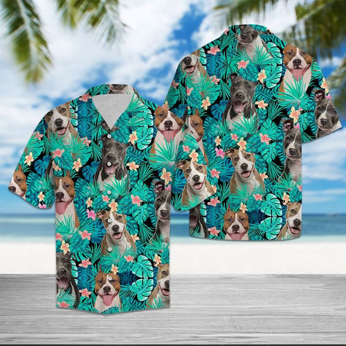 Hawaiian Shirt American Staffordshire Terrier Tropical Hawaiian Shirt Summer Button Up for Men, Women, Couple - Love Mine Gifts