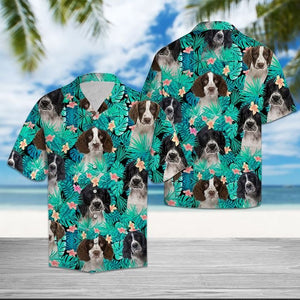 Hawaiian Shirt English Springer Spaniel Tropical Hawaiian Shirt Summer Button Up for Men, Women, Couple - Love Mine Gifts
