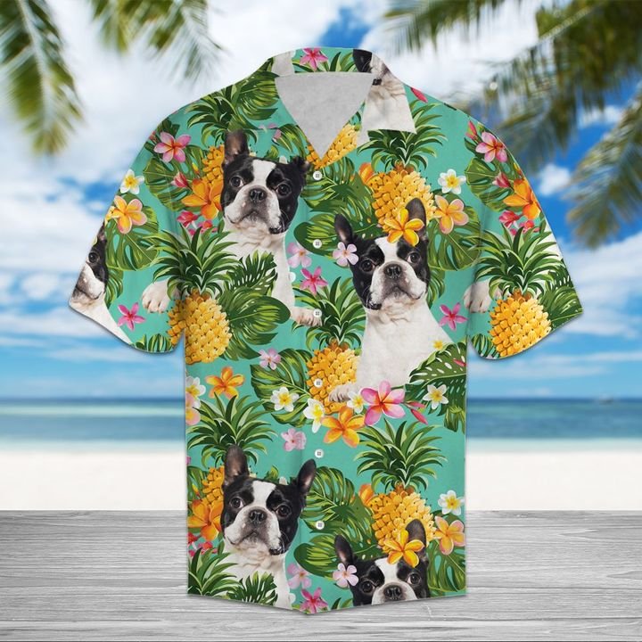 Hawaiian Shirt Tropical Pineapple Boston Terrier Hawaiian Shirt Summer Button Up for Men, Women, Couple - Love Mine Gifts