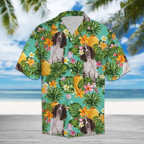 Hawaiian Shirt Tropical Pineapple English Springer Spaniel Hawaiian Shirt Summer Button Up for Men, Women, Couple - Love Mine Gifts