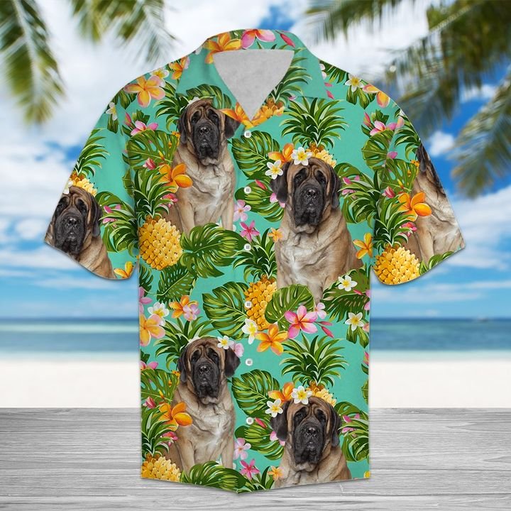 Hawaiian Shirt Tropical Pineapple English Mastiff Hawaiian Shirt Summer Button Up for Men, Women, Couple - Love Mine Gifts