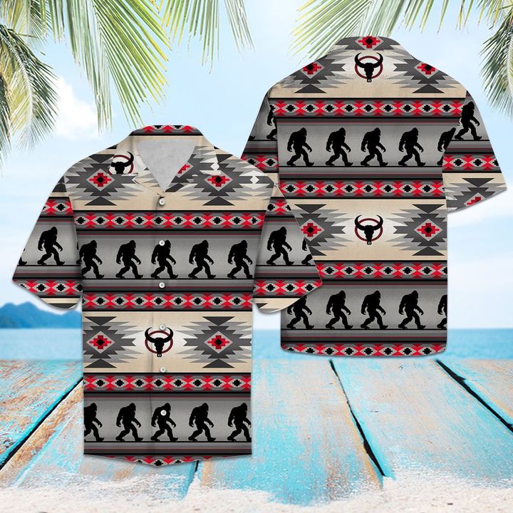 Hawaiian Shirt Bigfoot Native Pattern Hawaiian Shirt Summer Button Up for Men, Women, Couple - Love Mine Gifts