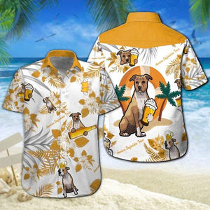 Hawaiian Shirt American Staffordshire Terrier Beer Hawaiian Shirt Summer Button Up for Men, Women, Couple - Love Mine Gifts