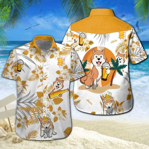 Hawaiian Shirt Akita Beer Hawaiian Shirt Summer Button Up for Men, Women, Couple - Love Mine Gifts