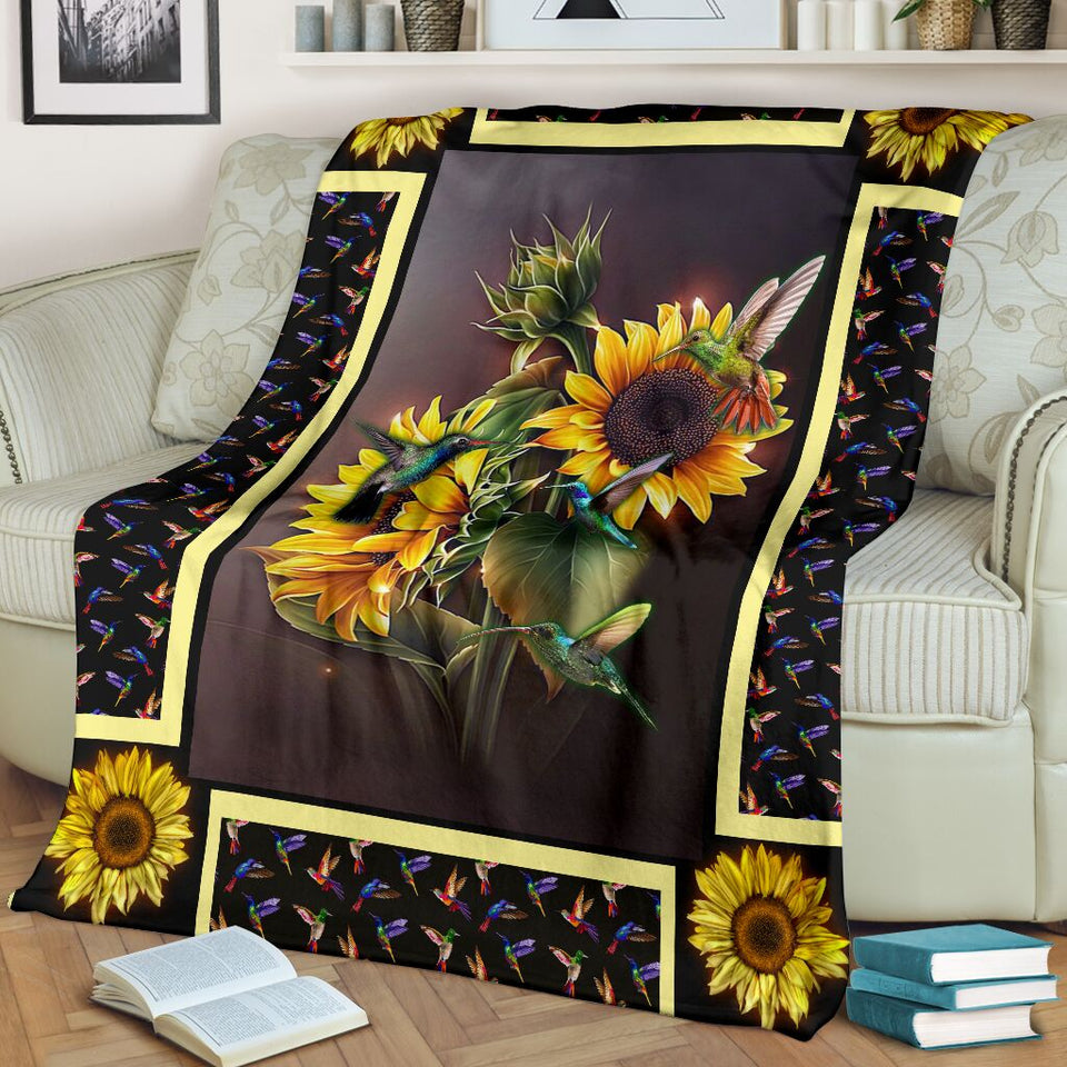 Fleece Blanket Humming Bird Sunshine Color Personalized Custom Name Date Fleece Blanket Print 3D, Unisex, Kid, Adult - Love Mine Gifts
