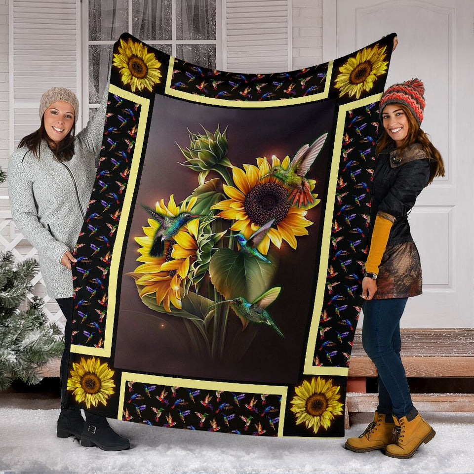 Fleece Blanket Humming Bird Sunshine Color Personalized Custom Name Date Fleece Blanket Print 3D, Unisex, Kid, Adult - Love Mine Gifts