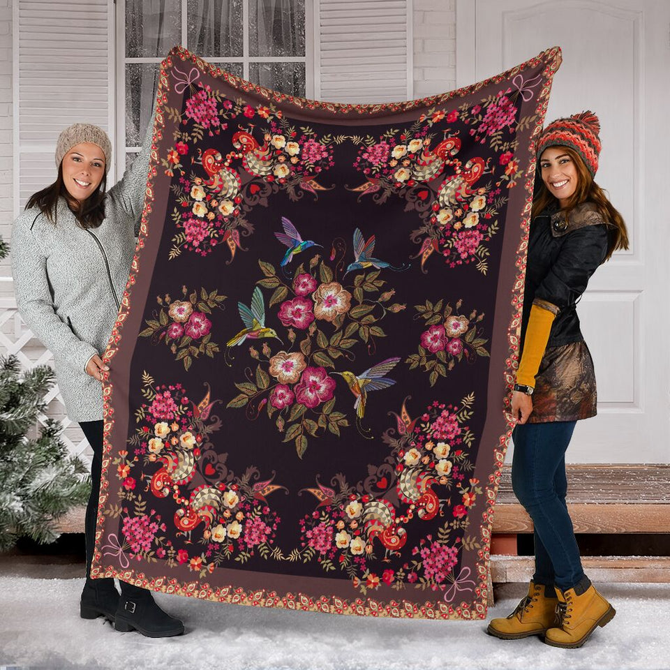 Fleece Blanket Hummingbird Pattern Vintage Fleece Blanket Print 3D, Unisex, Kid, Adult - Love Mine Gifts