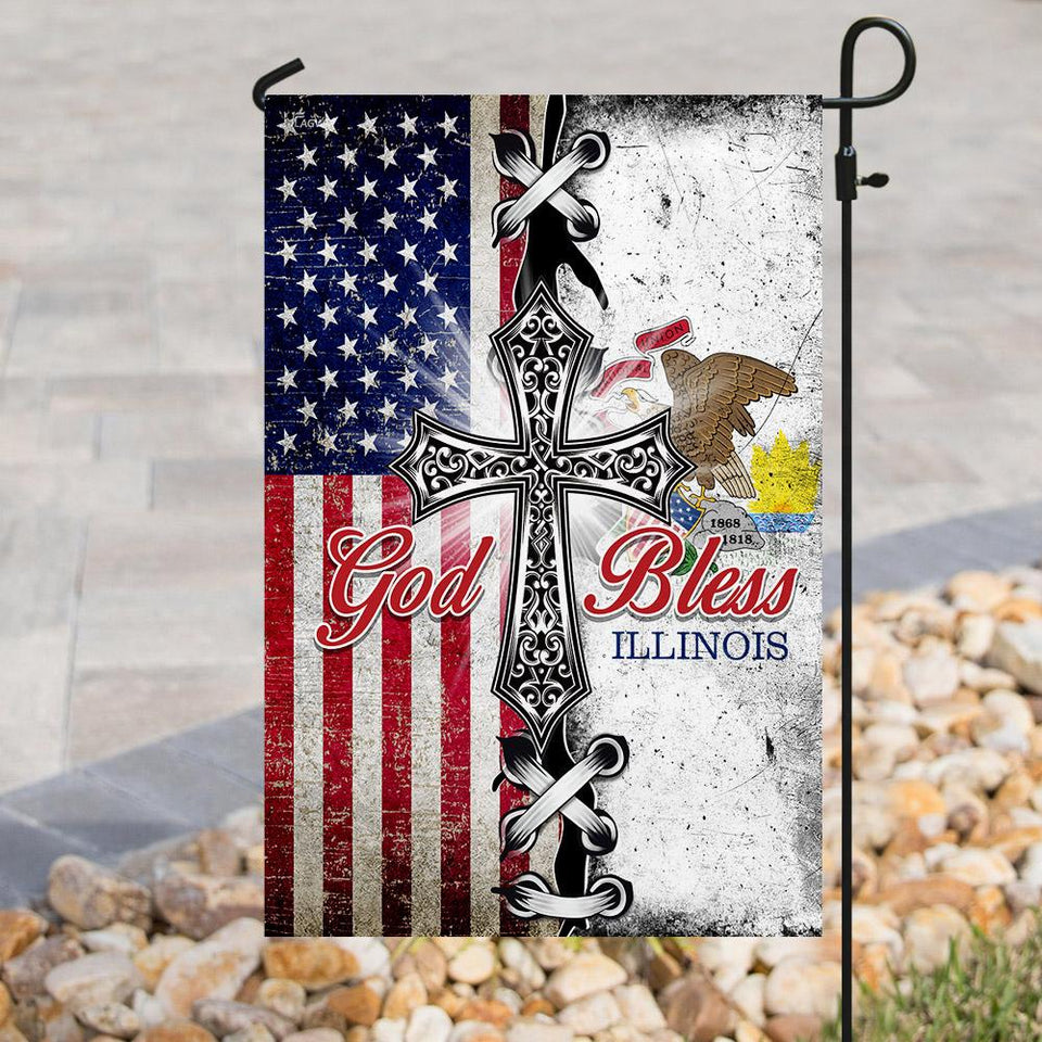 Illinois State American Christian Cross Flag | Garden Flag | Double Sided House Flag