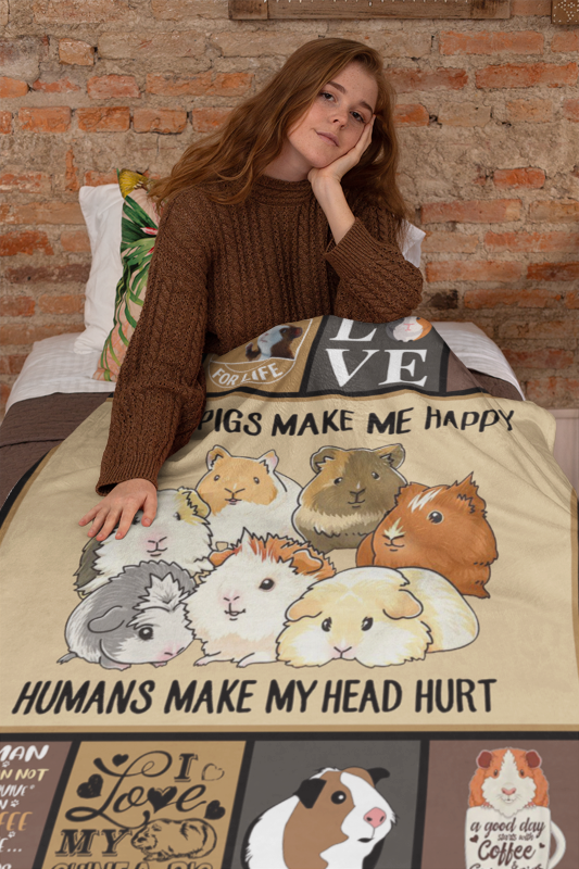 Guinea Pigs Make Me Happy Cavy Lover Fleece Blanket | Adult 60x80 inch | Youth 45x60 inch | Colorful | BK1039