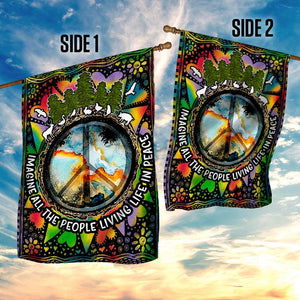 Imagine All The People Living Life In Peace Hippie Flag | Garden Flag | Double Sided House Flag