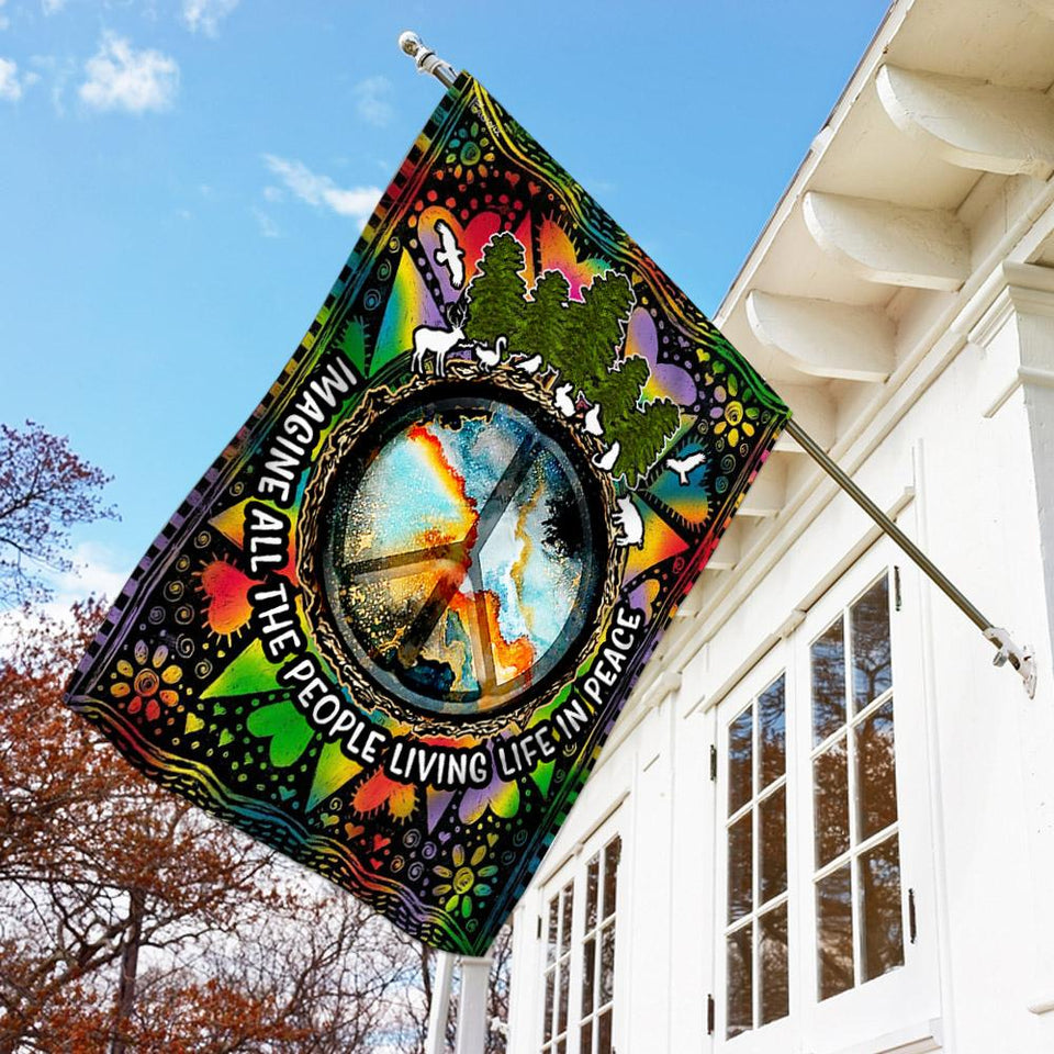 Imagine All The People Living Life In Peace Hippie Flag | Garden Flag | Double Sided House Flag