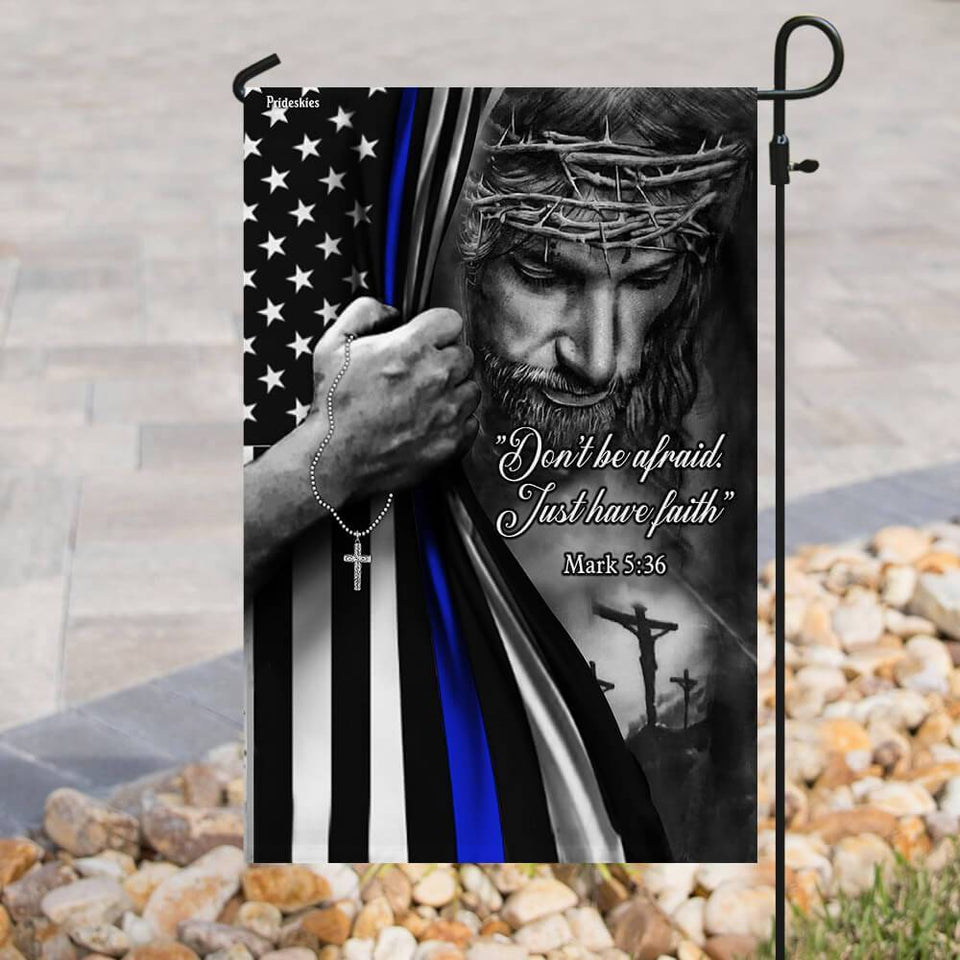 Jesus Christian Thin Blue Line Flag | Garden Flag | Double Sided House Flag